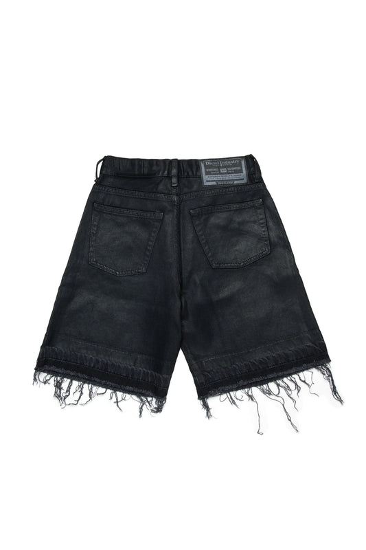 DIESEL Shorts in denim nero con orlo a taglio vivo