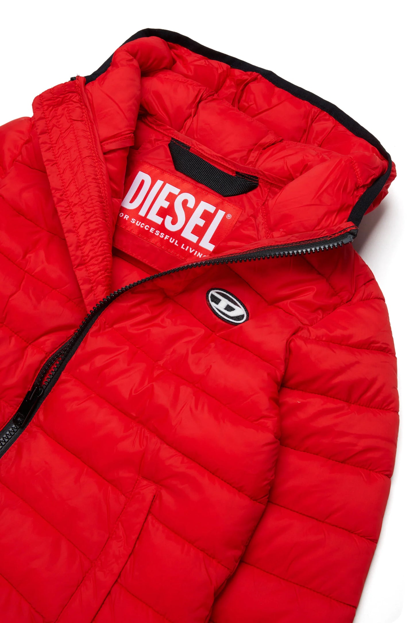 Diesel Giacca rossa imbottita con logo stampato