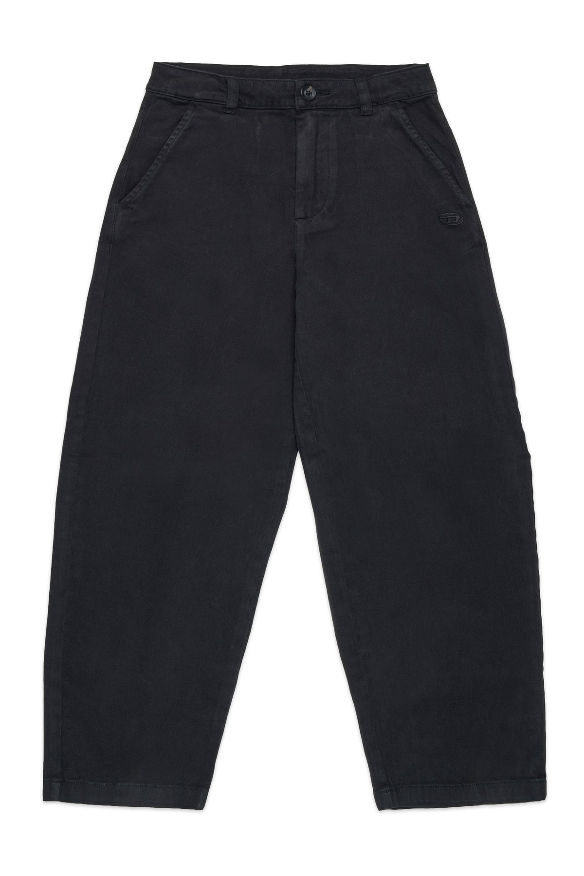 Diesel Pantalone nero gamba ampia con logo Oval D