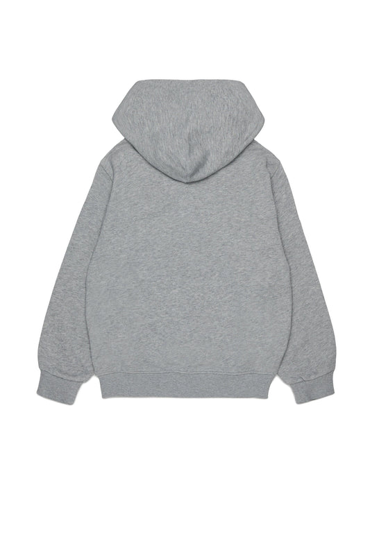 Diesel Felpa grigio melange con zip, cappuccio e logo
