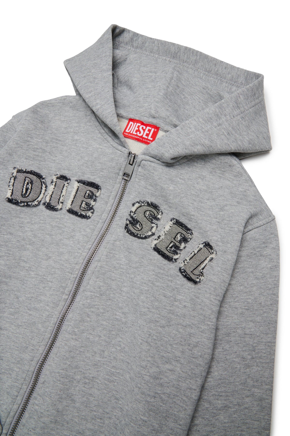 Diesel Felpa grigio melange con zip, cappuccio e logo