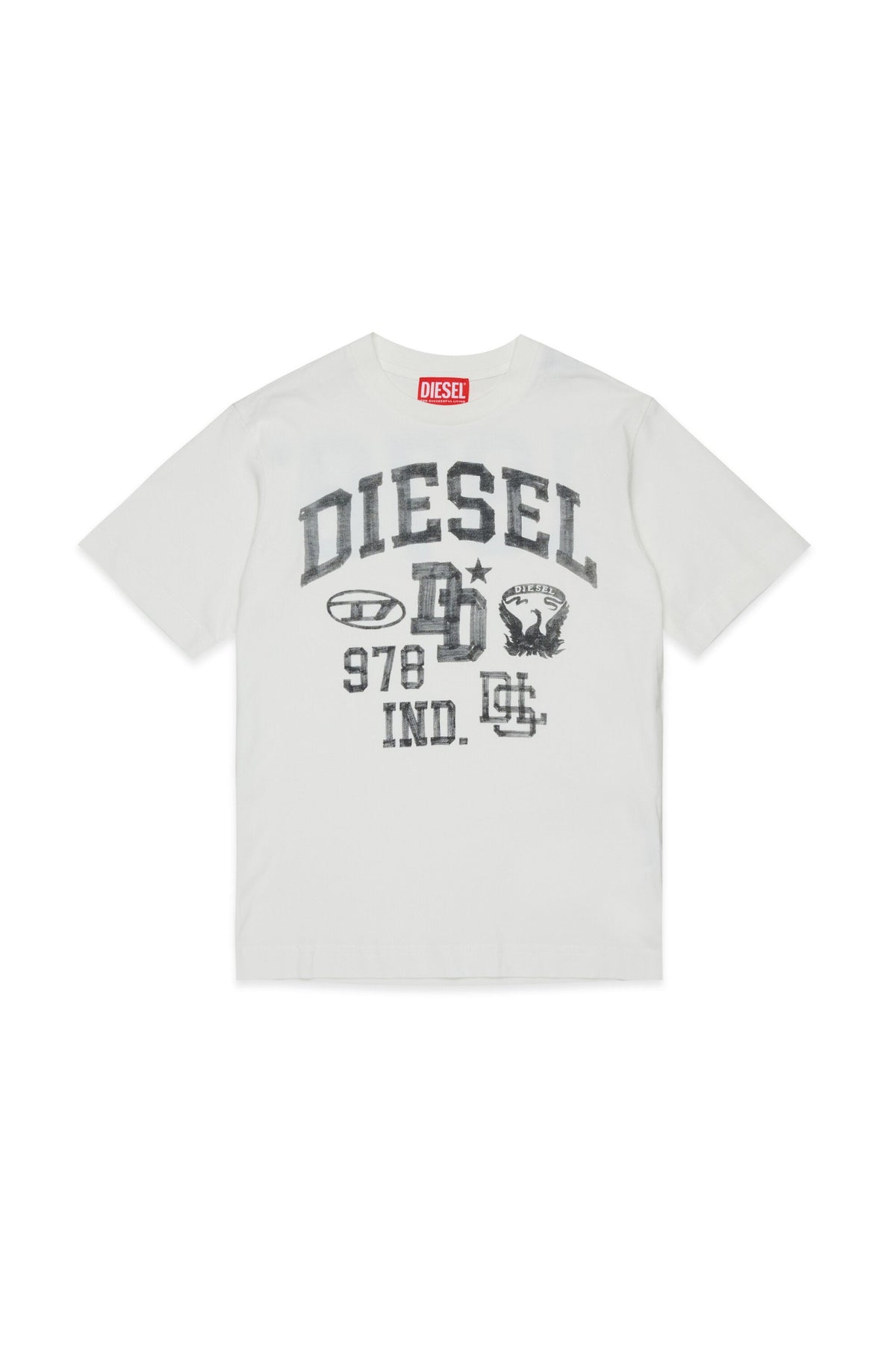 Diesel T-shirt off-white con logo e grafica sul retro