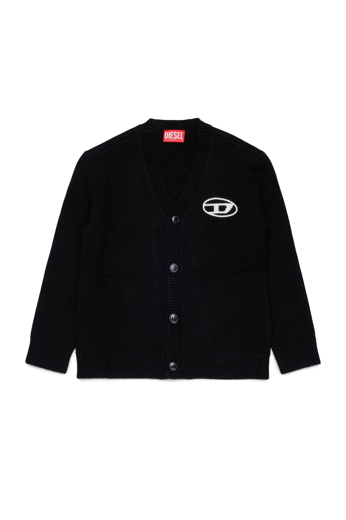Diesel Cardigan nero in misto lana e cashmere con logo