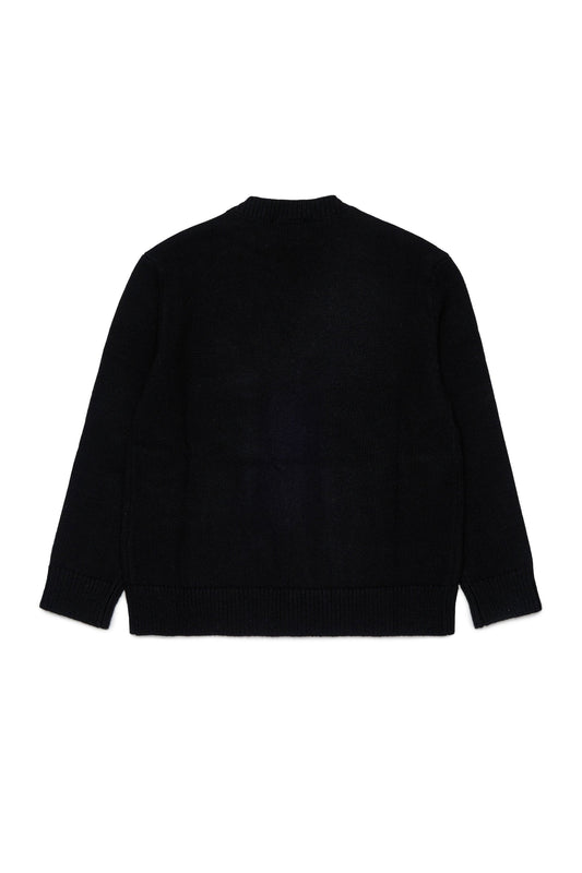 Diesel Cardigan nero in misto lana e cashmere con logo