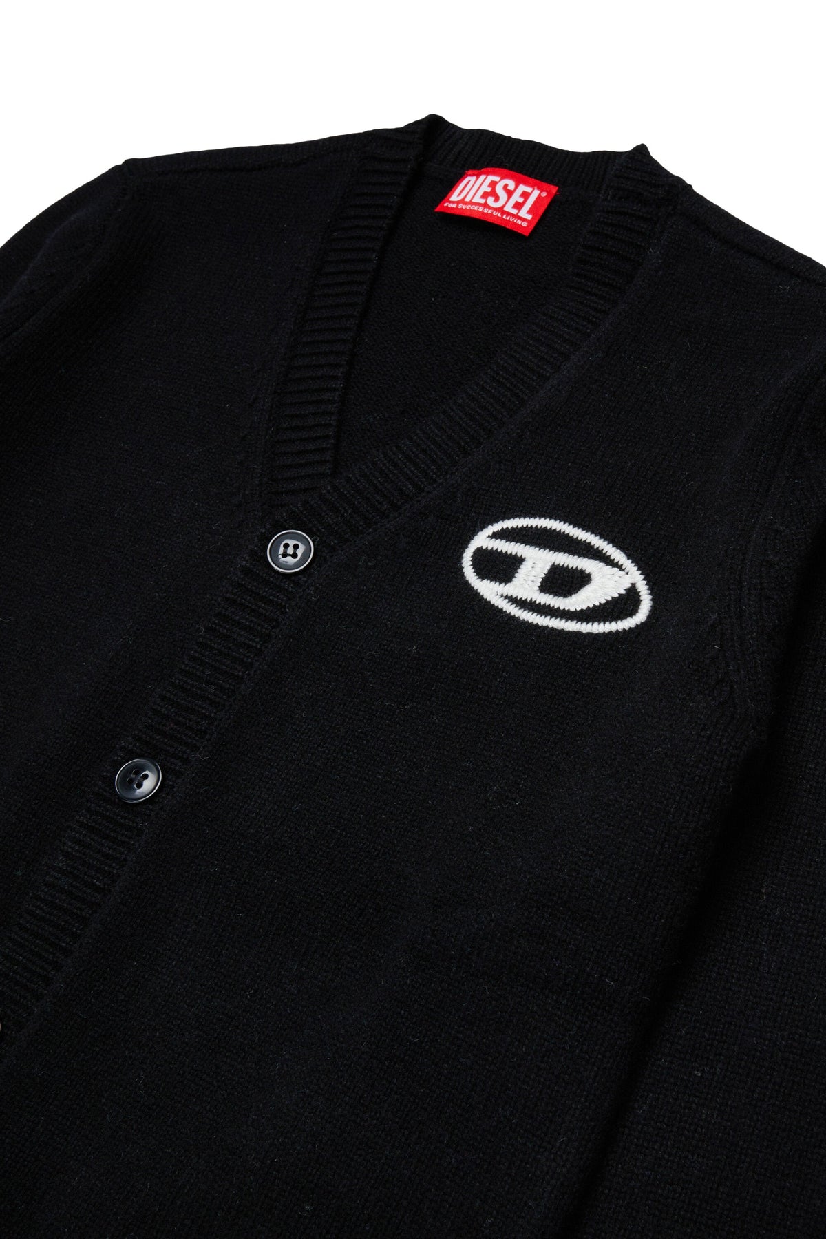 Diesel Cardigan nero in misto lana e cashmere con logo