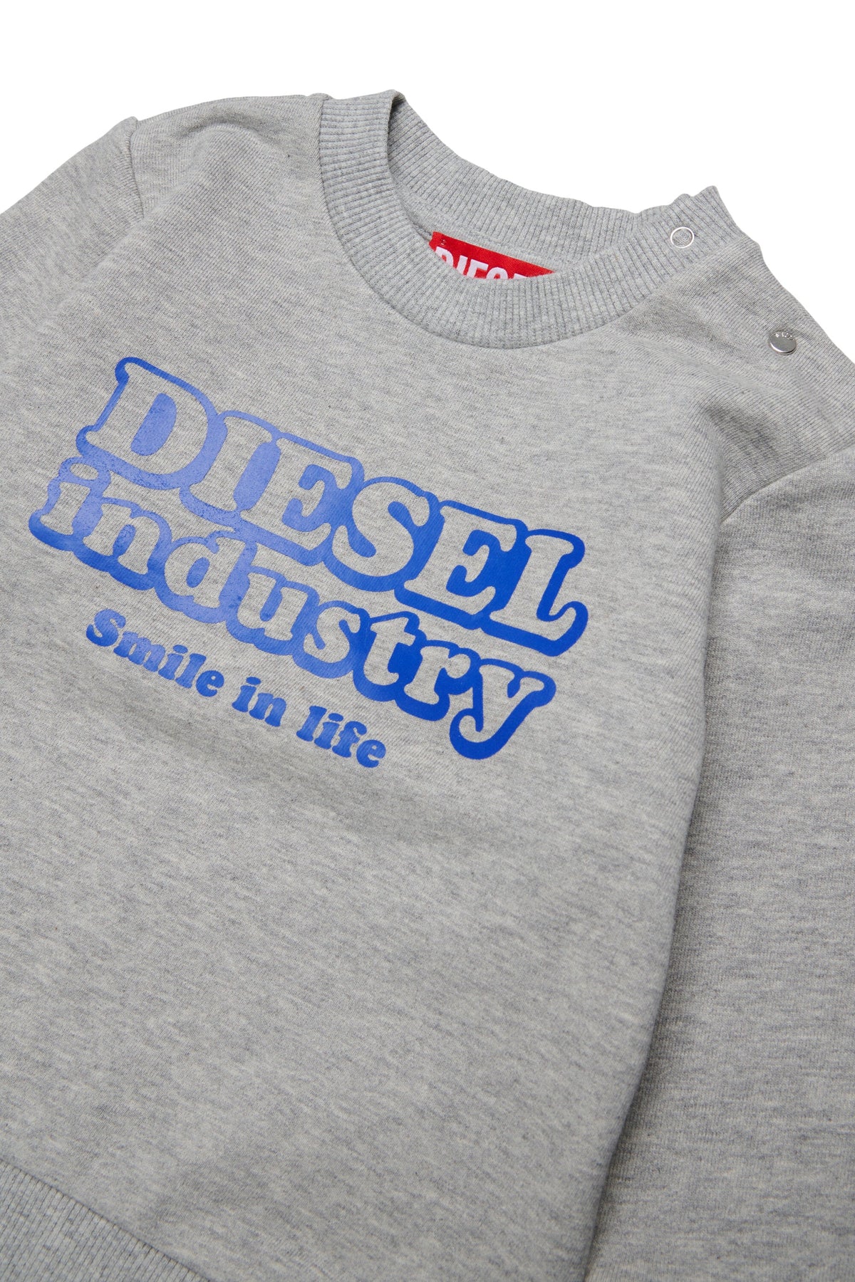 Diesel Felpa girocollo grigio melange con bottoni sulla spalla