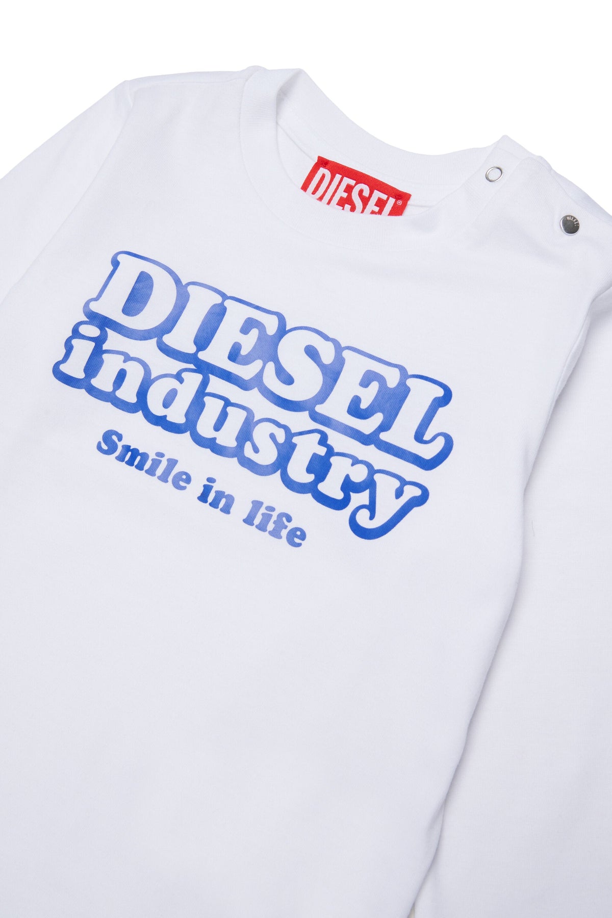 Diesel T-shirt bianca maniche lunghe con logo e bottoni sulla spalla