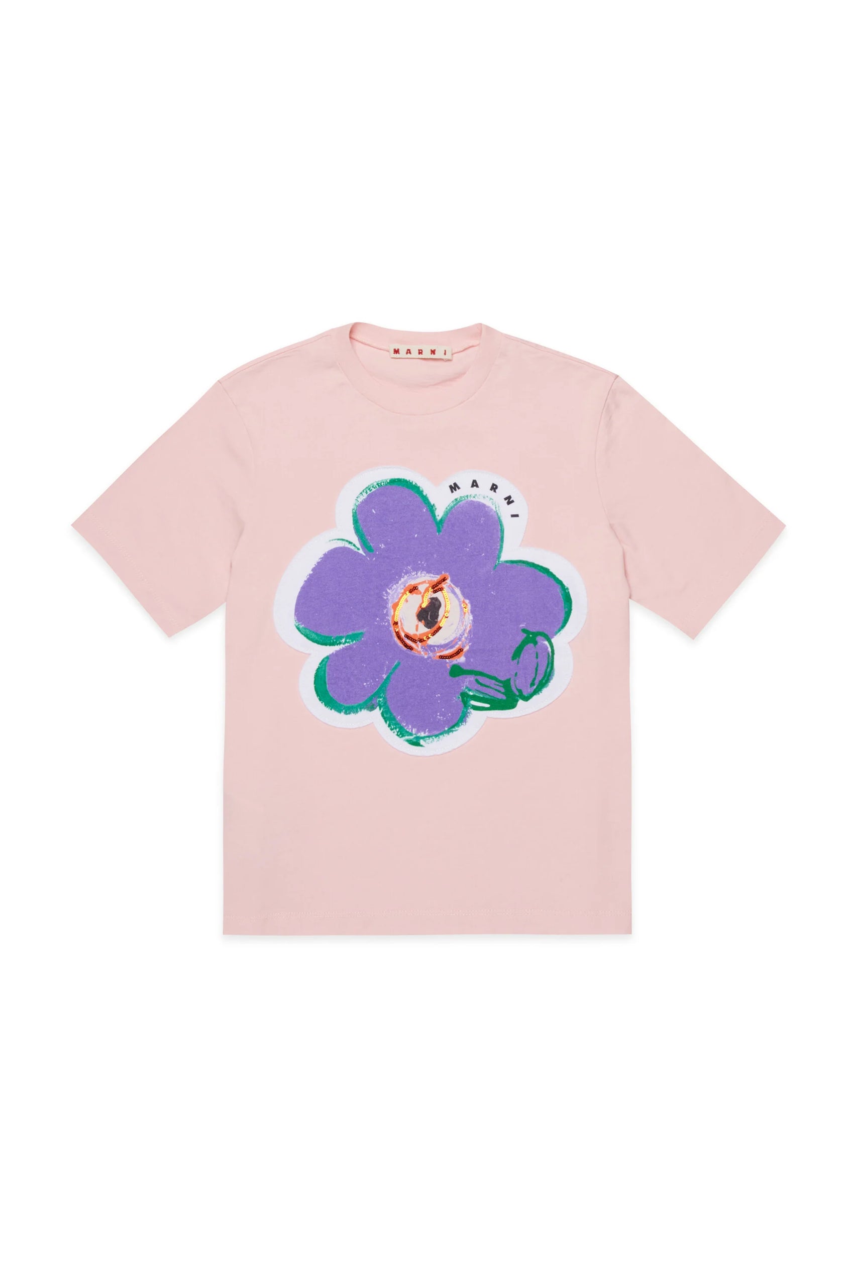MARNI T-shirt con fiore applicato e logo