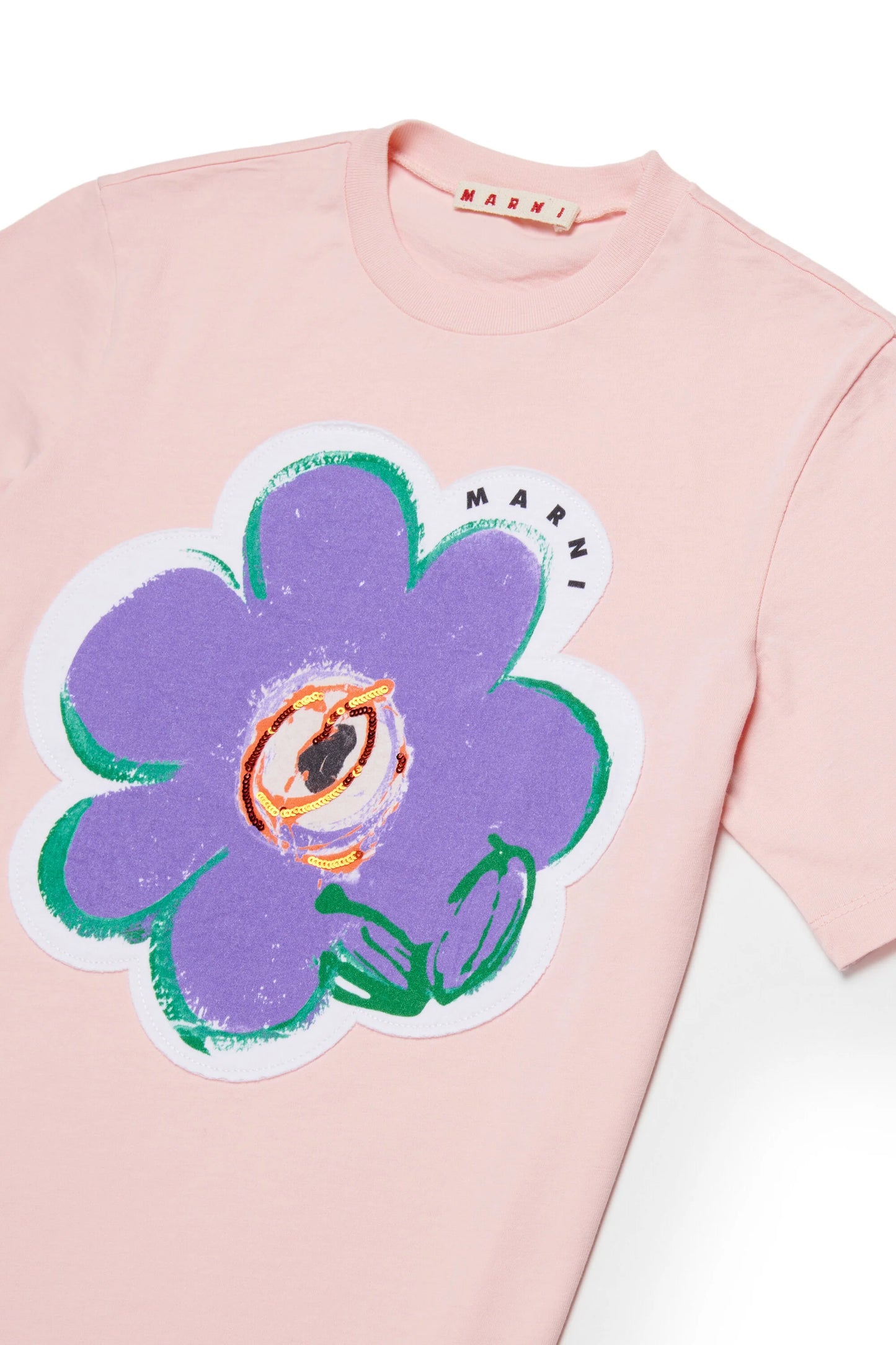 MARNI T-shirt con fiore applicato e logo