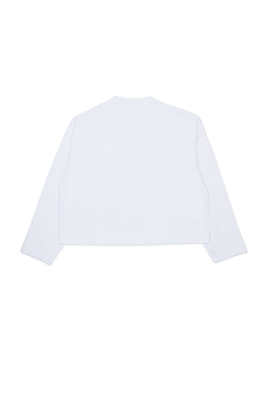 MARNI T-shirt bianca cropped a maniche lunghe con stampa