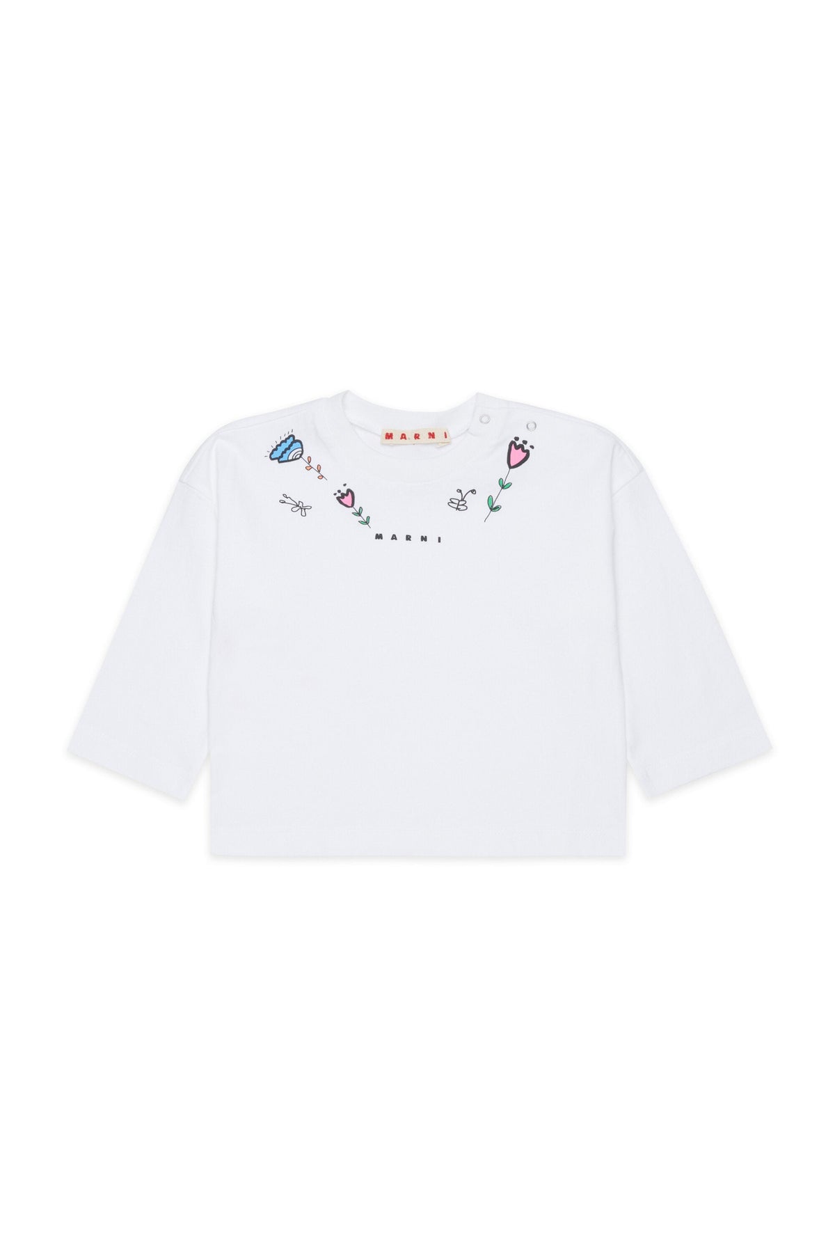 MARNI T-shirt bianca maniche lunghe con stampa fiori