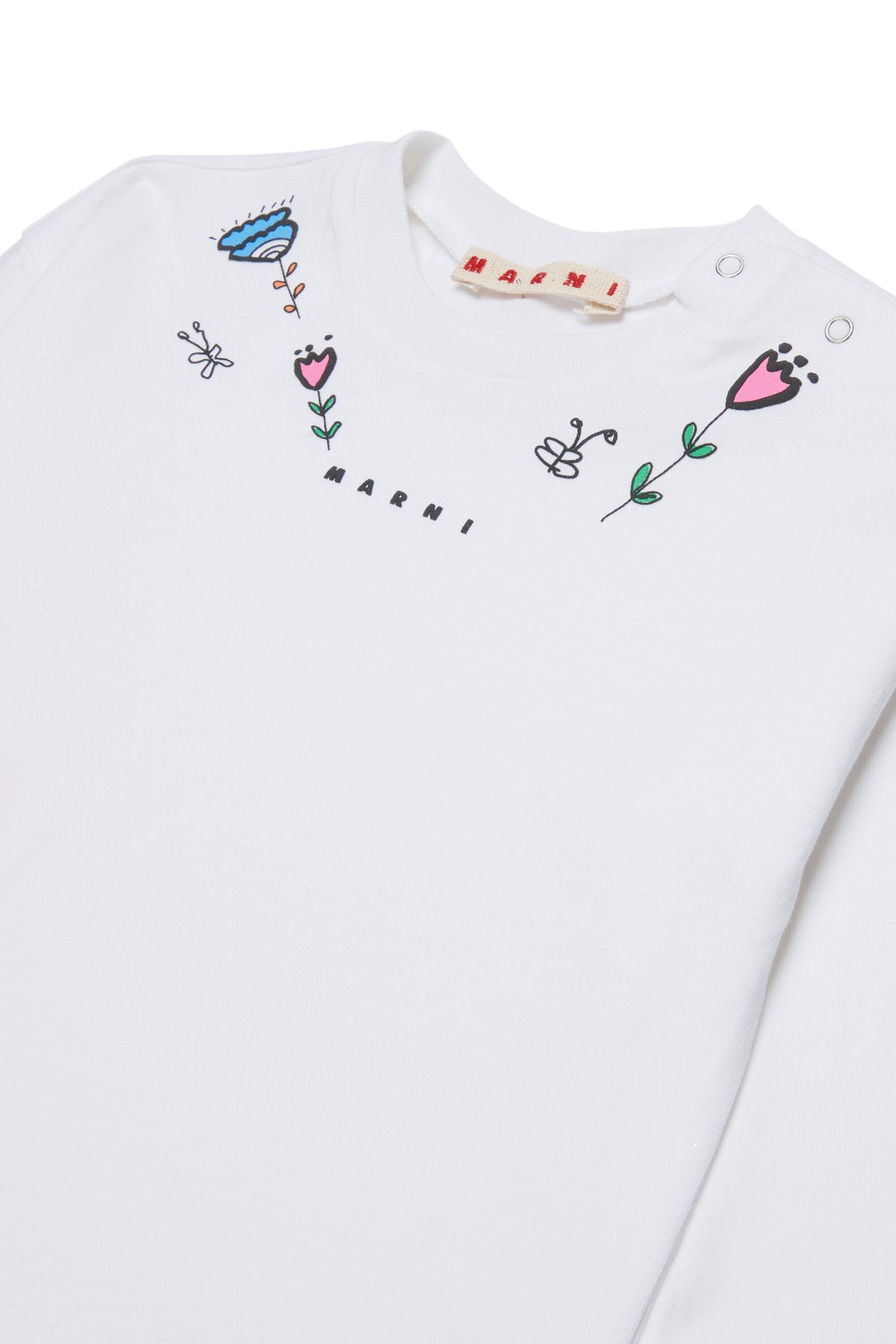 MARNI T-shirt bianca maniche lunghe con stampa fiori