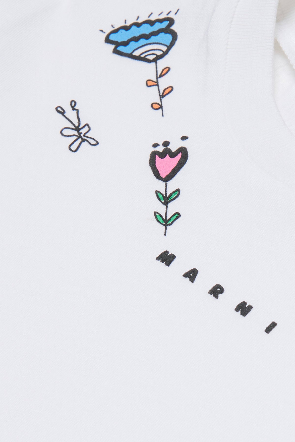 MARNI T-shirt bianca maniche lunghe con stampa fiori