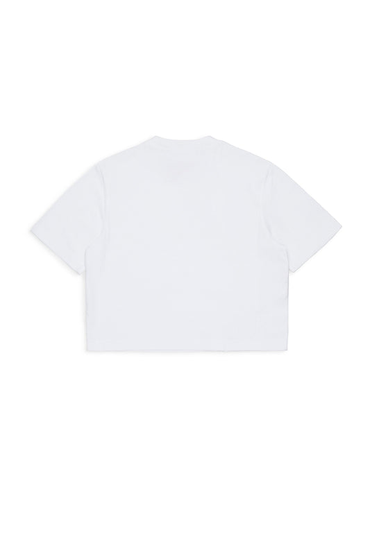 MARNI T-shirt bianca cropped con logo in cristalli