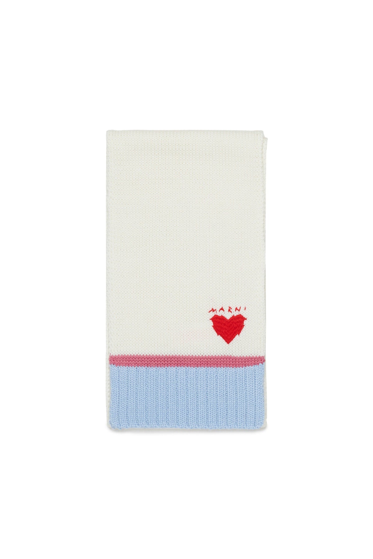 MARNI Sciarpa bianca con cuore ricamato