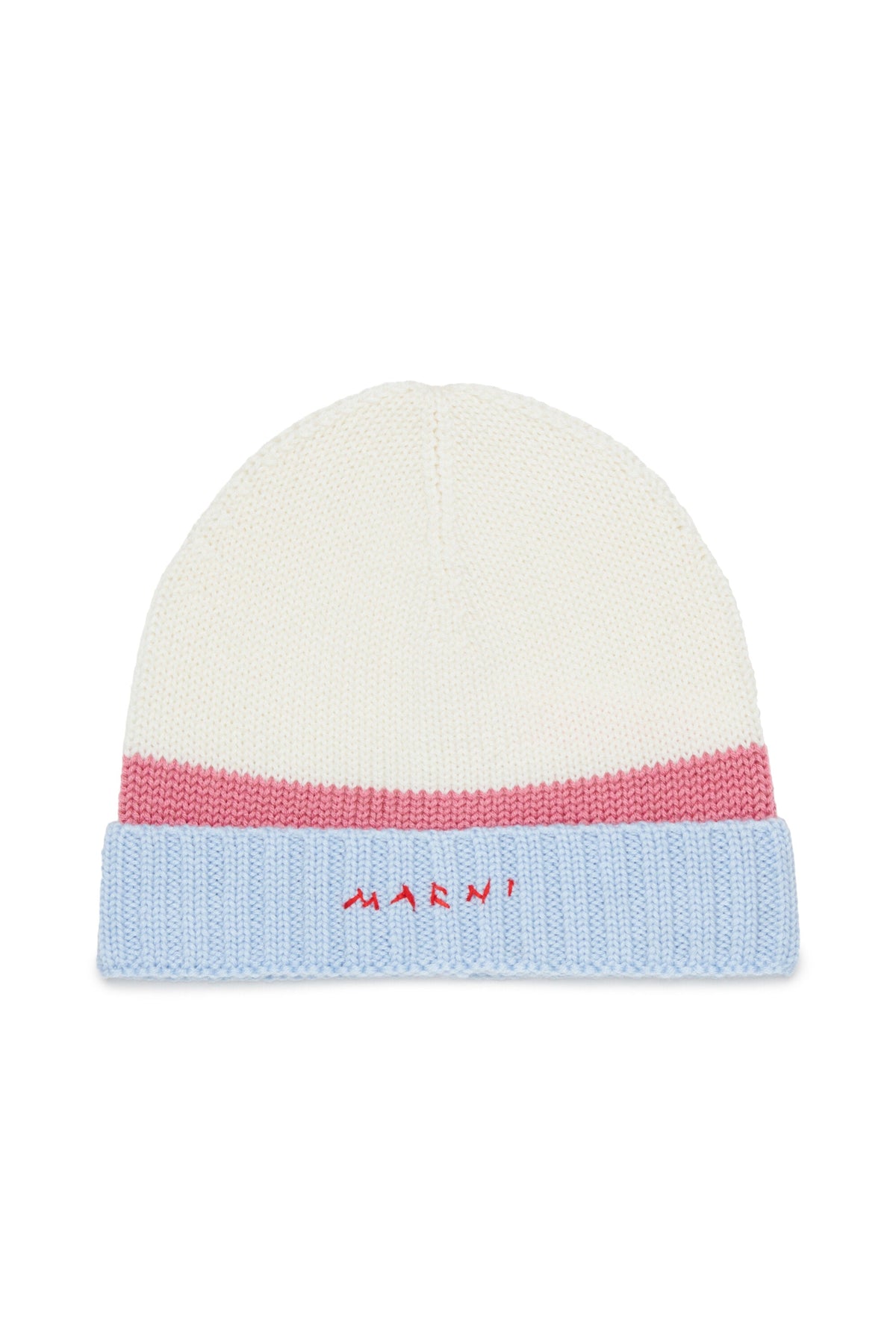 MARNI Berretto bianco con risvolto e logo