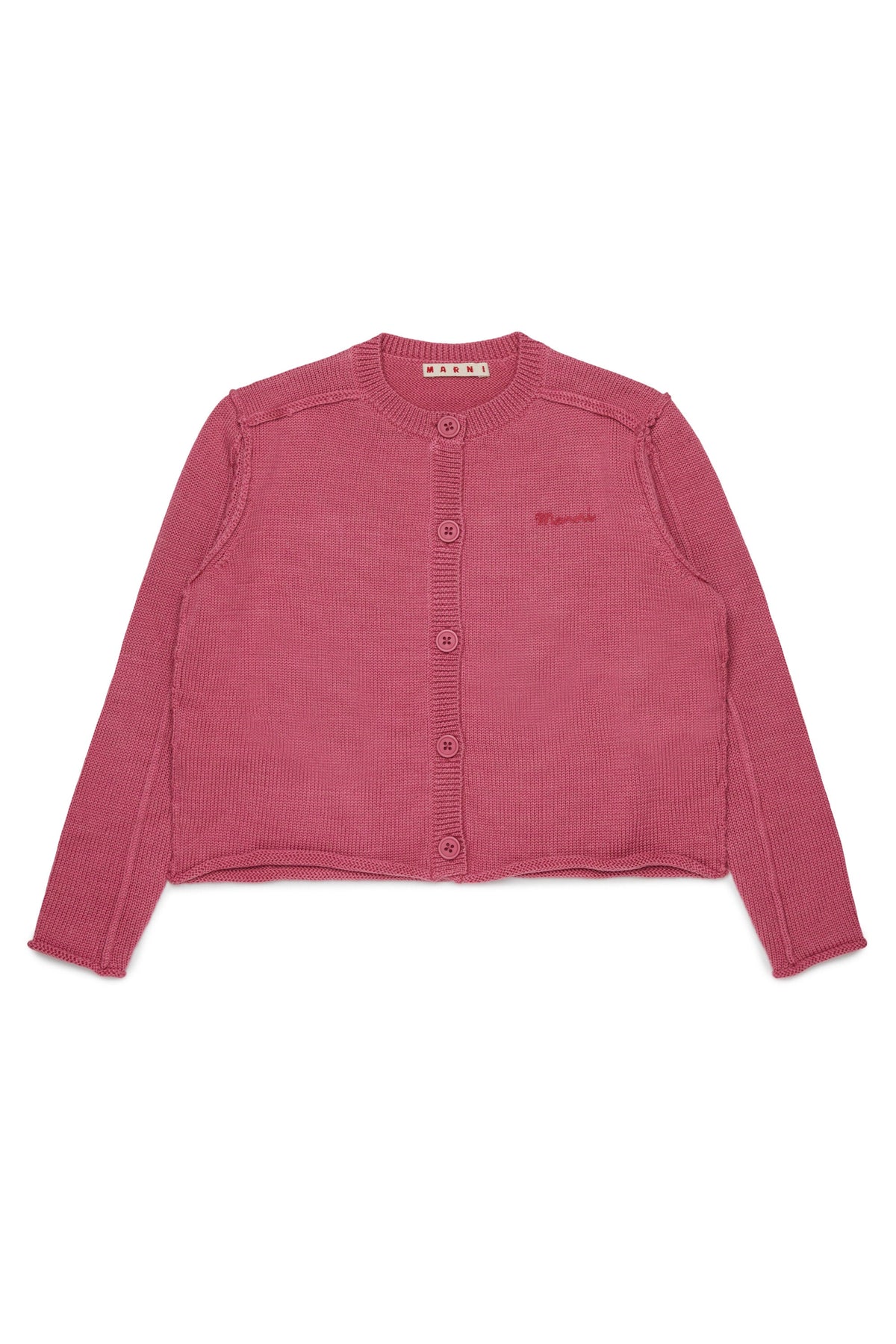 MARNI Cardigan rosa lampone in maglia con logo