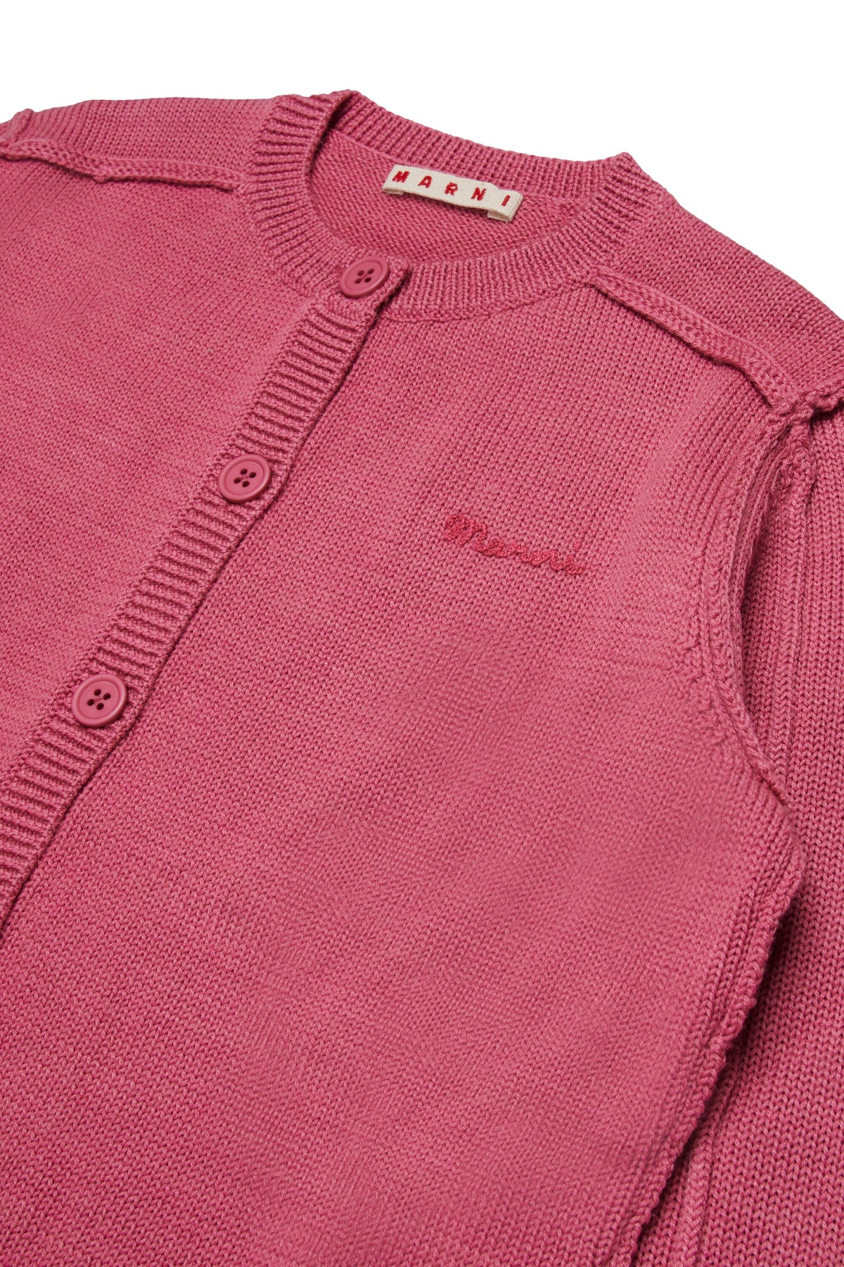 MARNI Cardigan rosa lampone in maglia con logo