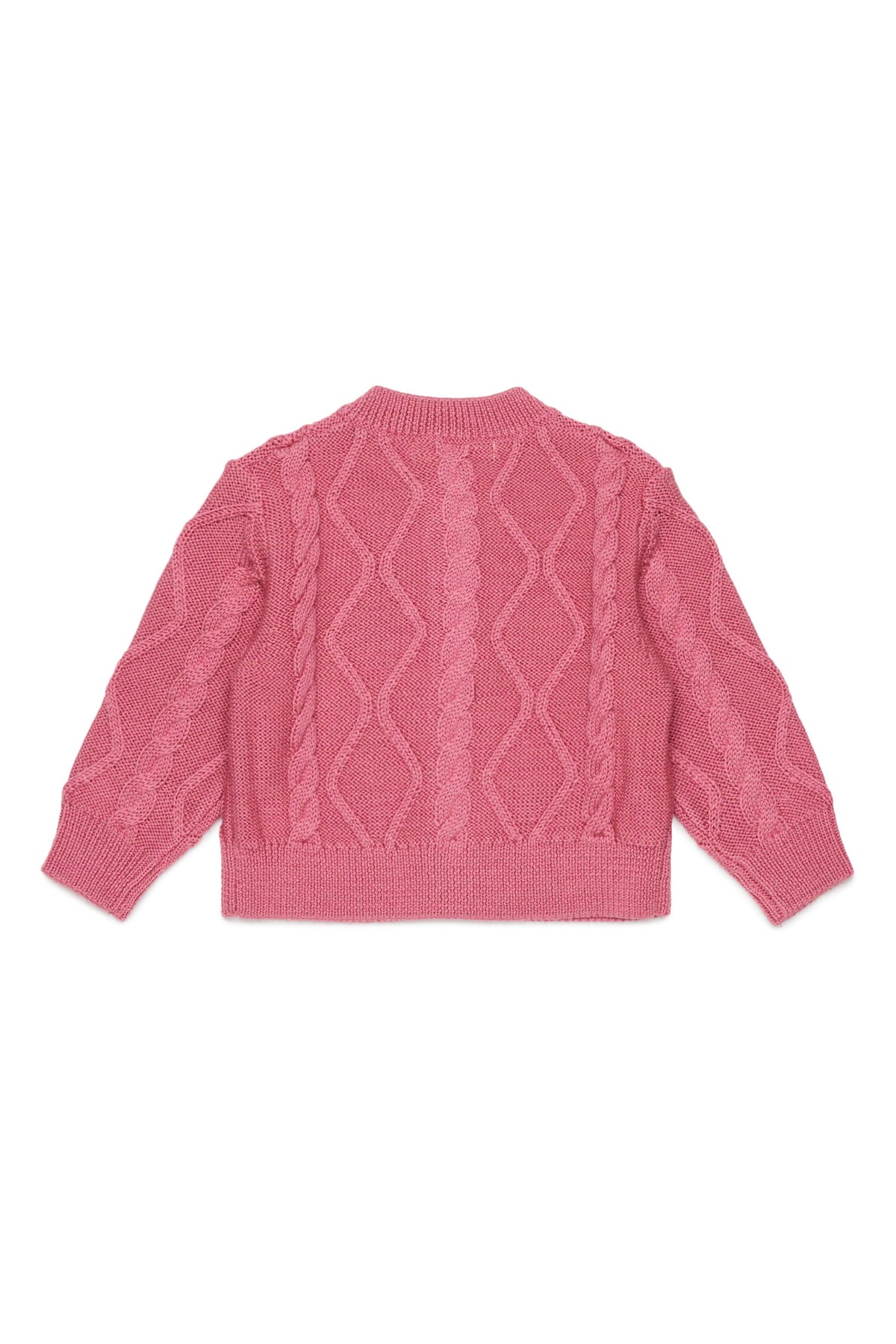 MARNI Cardigan rubino in lana con trecce e ricami floreali