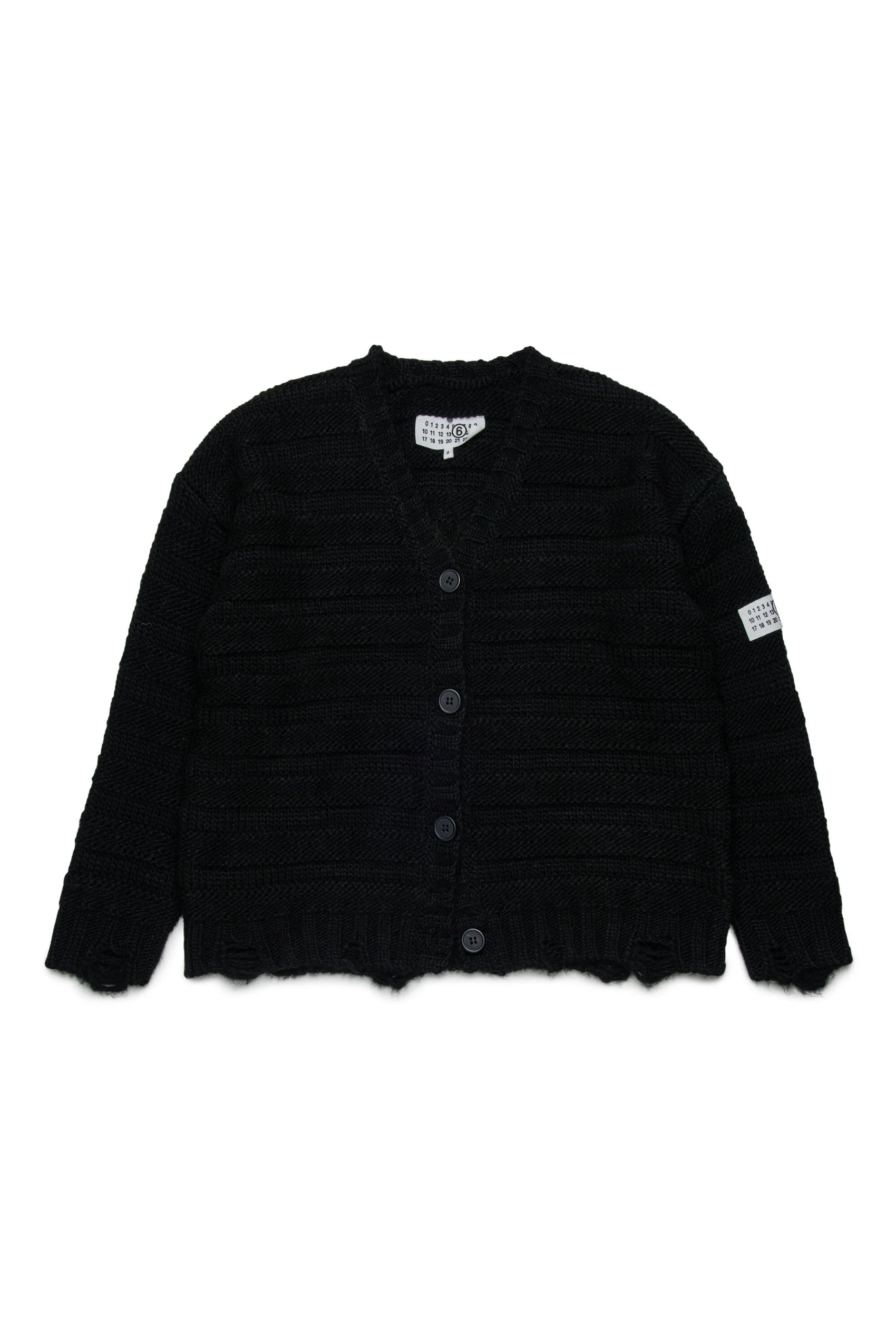 MM6 Margiela Cardigan in misto lana a coste con rotture