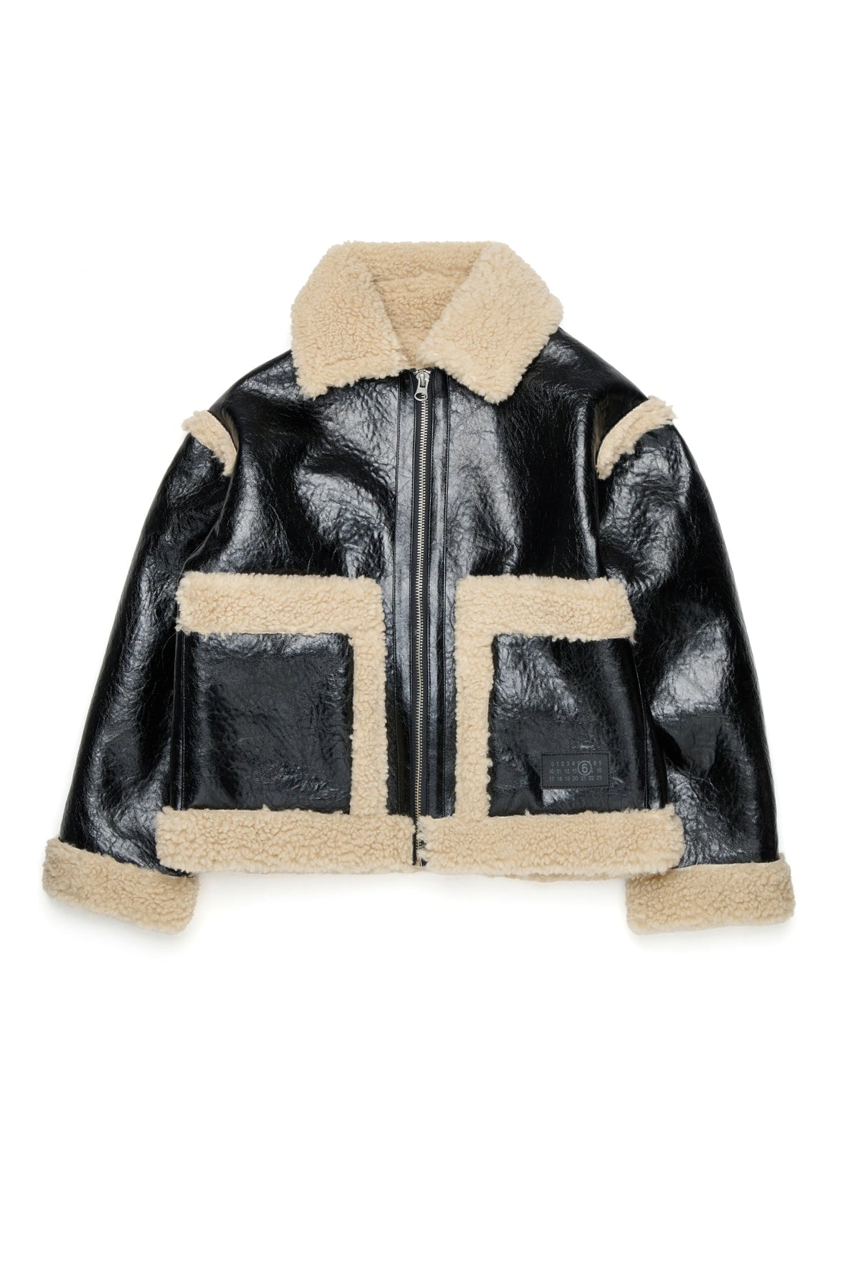 MM6 for Kids Giacca nera in montone ecologico con logo