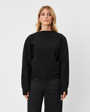 MM6 maglia nera girocollo in lana cotta