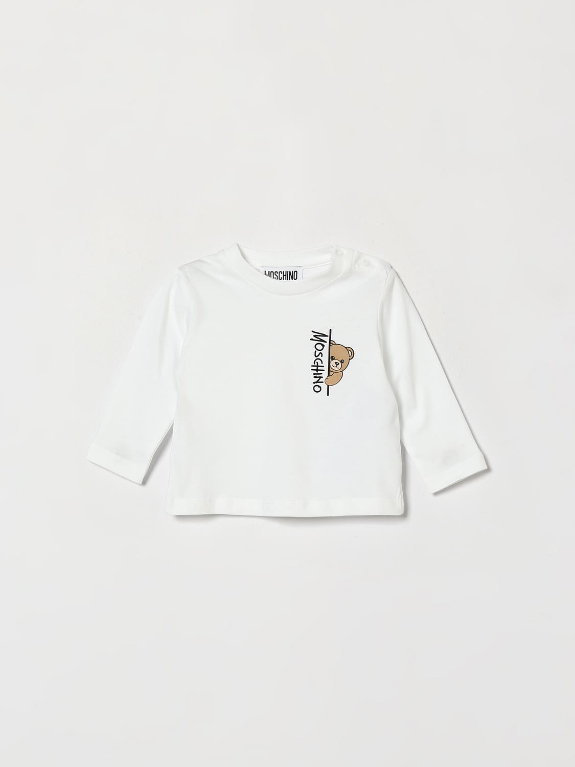 MOSCHINO T-shirt bianca a maniche lunghe con Teddy Bear