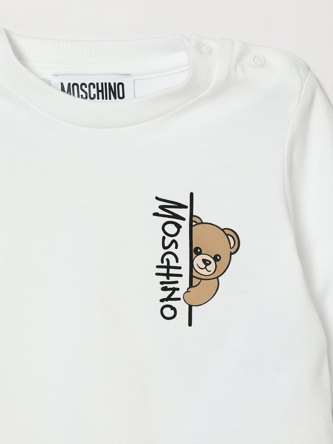 MOSCHINO T-shirt bianca a maniche lunghe con Teddy Bear