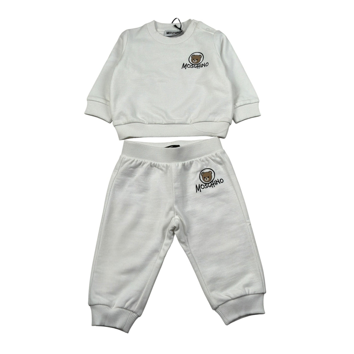 MOSCHINO Tuta bianca in felpa con Teddy Bear