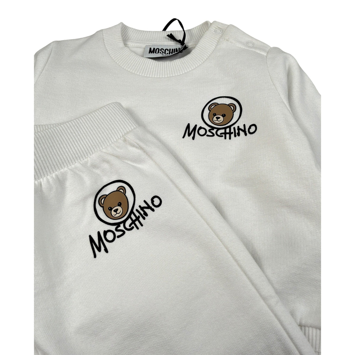 MOSCHINO Tuta bianca in felpa con Teddy Bear