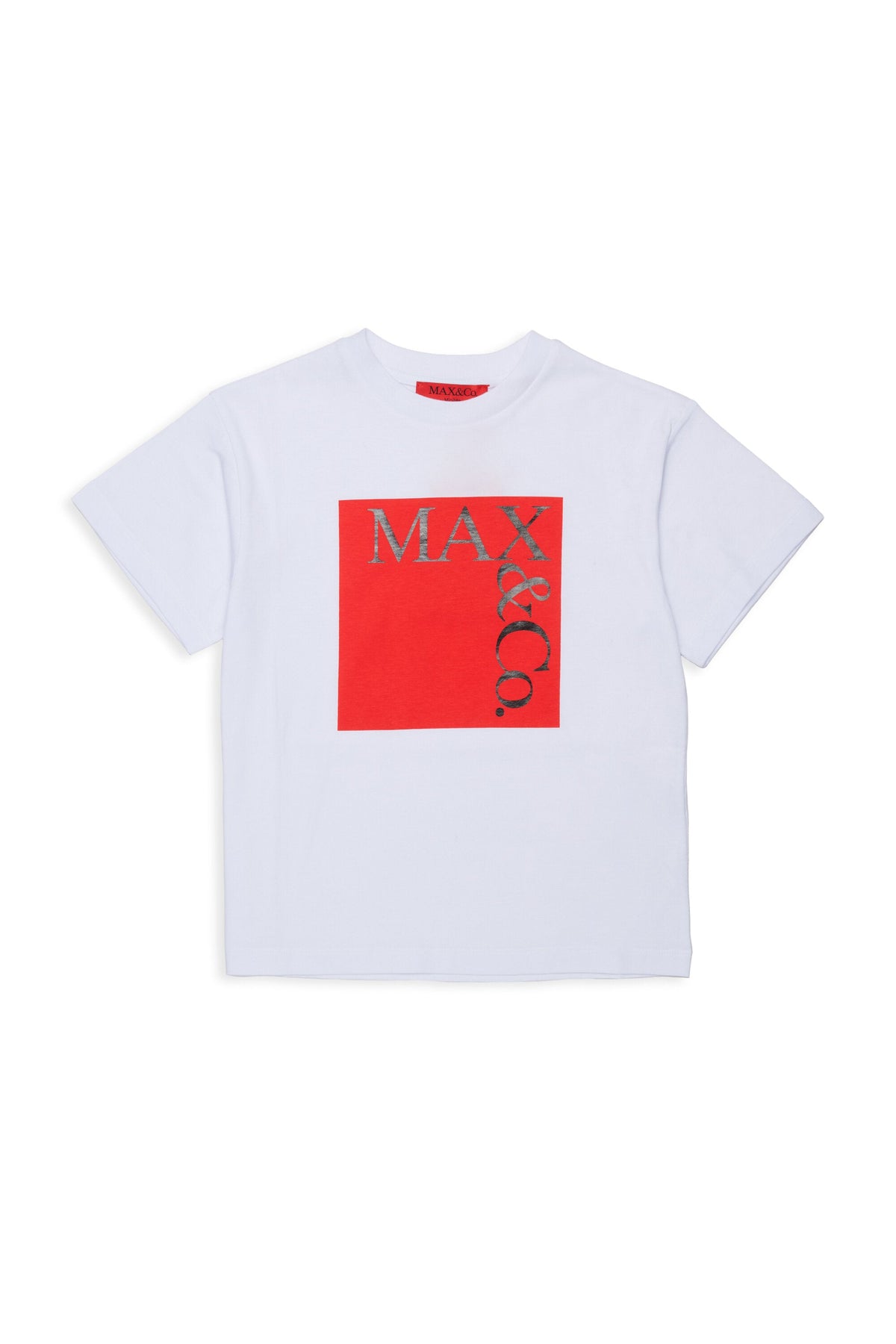MAX&Co. T-shirt bianca con logo rosso e nero
