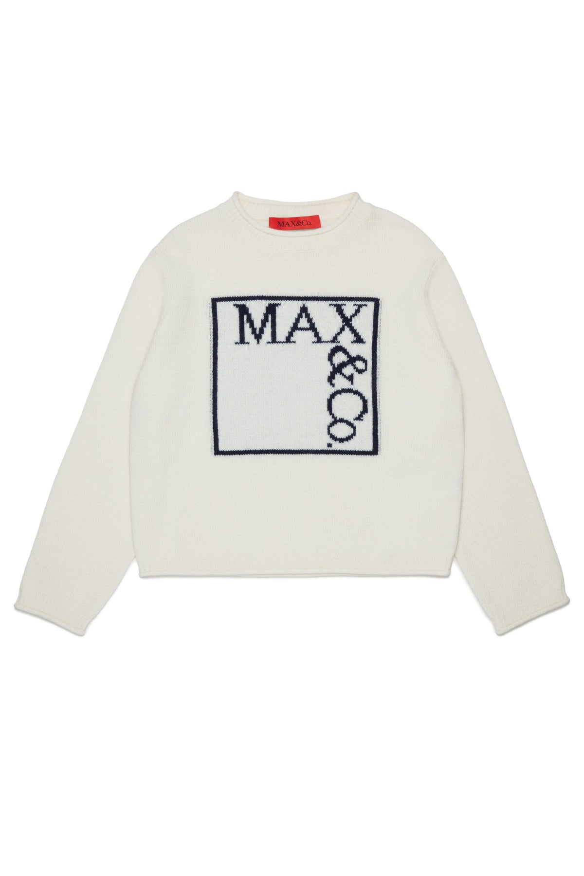 MAX&Co. Maglione latte con logo grande blu