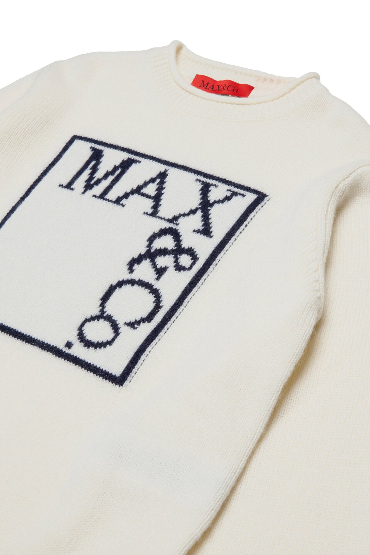 MAX&Co. Maglione latte con logo grande blu