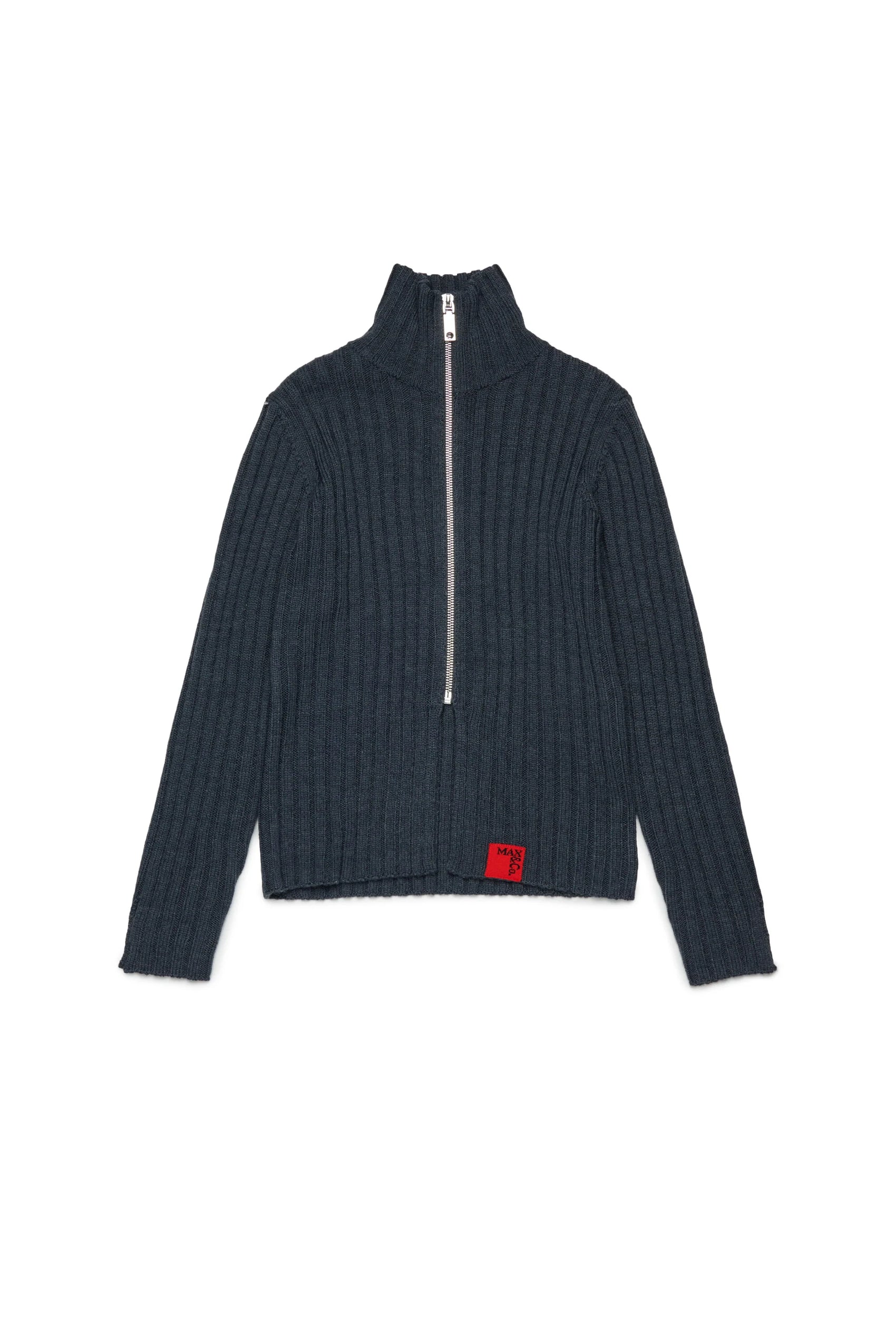 MAX&Co. Cardigan collo alto in misto lana a coste