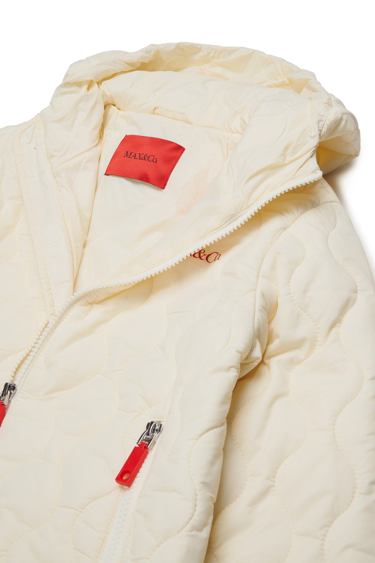 MAX&Co. Giacca imbottita leggera latte con cappuccio e logo