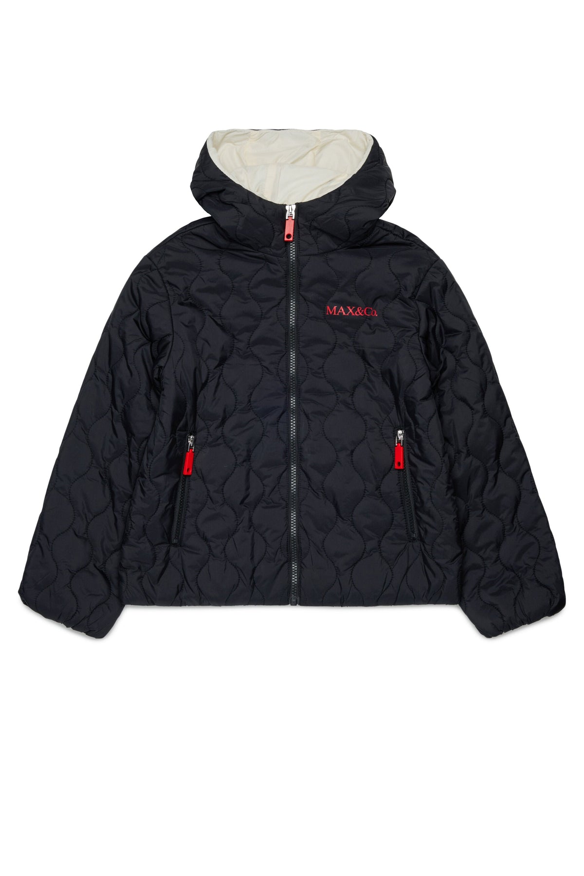 MAX&Co. Giacca imbottita leggera nera con cappuccio e logo
