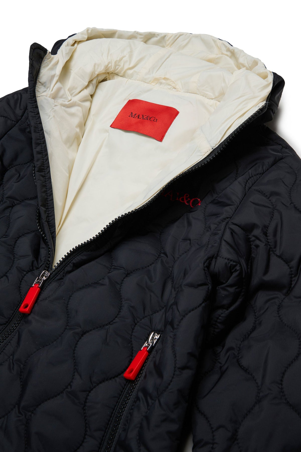 MAX&Co. Giacca imbottita leggera nera con cappuccio e logo