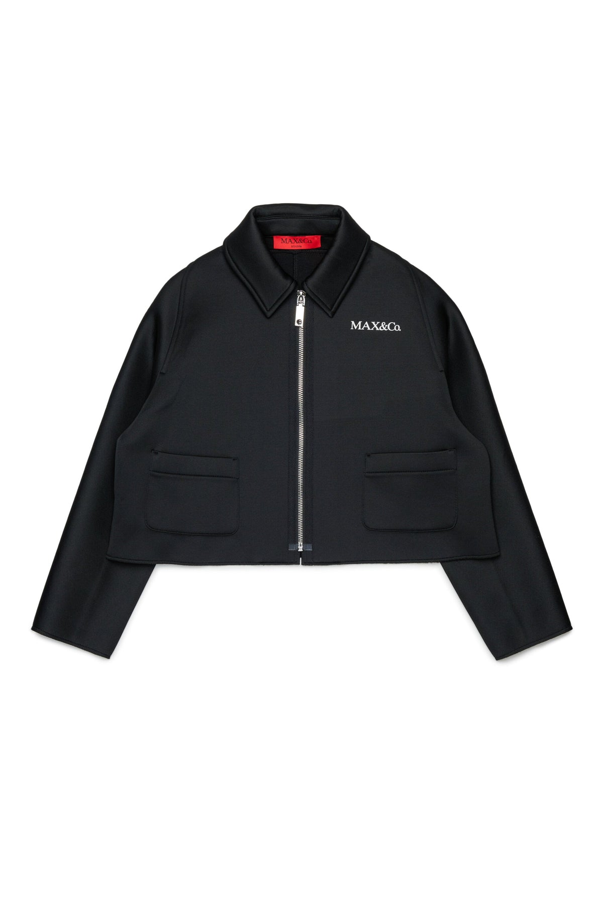 MAX&Co. Giacca corta nera in scuba con logo