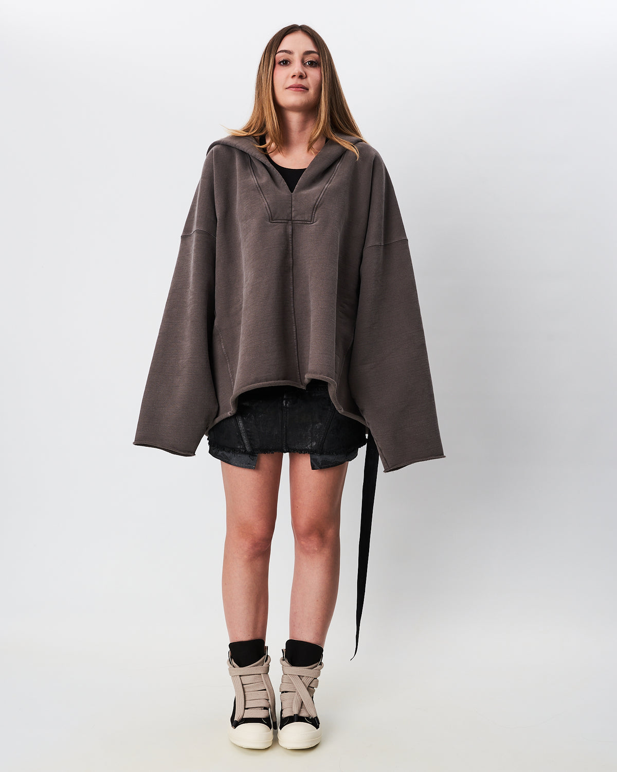 Rick Owens maxi felpa tortora con cappuccio