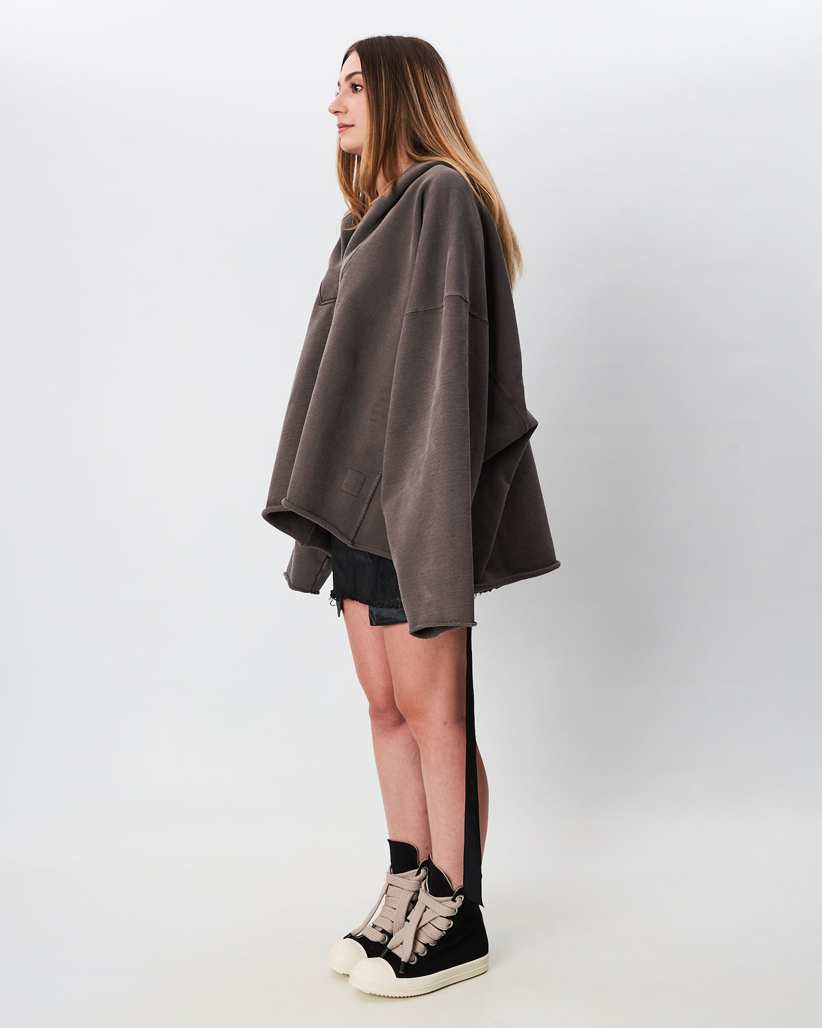 Rick Owens maxi felpa tortora con cappuccio