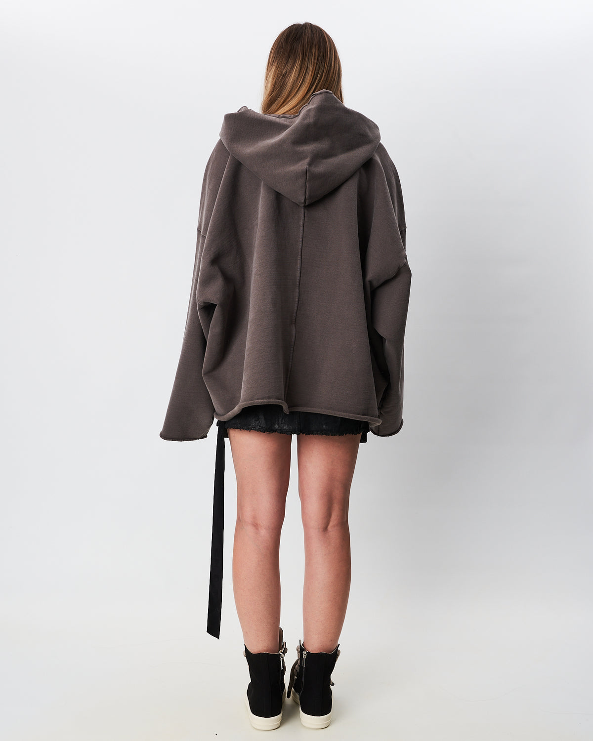 Rick Owens maxi felpa tortora con cappuccio