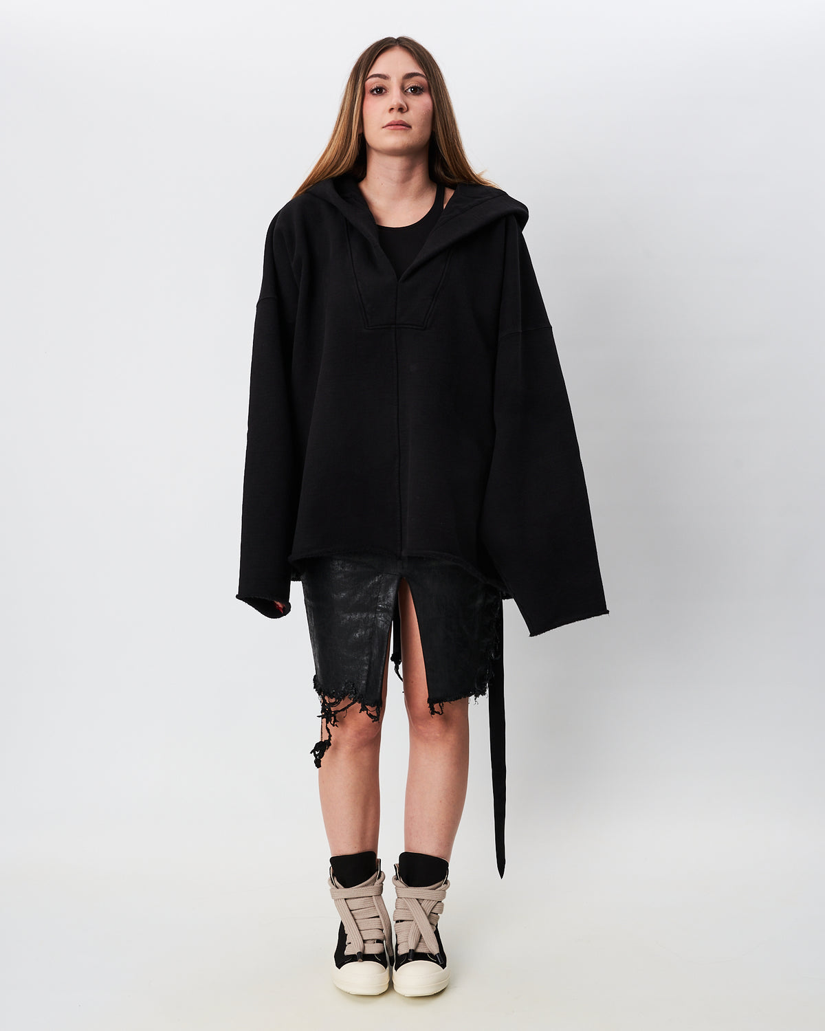 Rick Owens maxi felpa nera con cappuccio