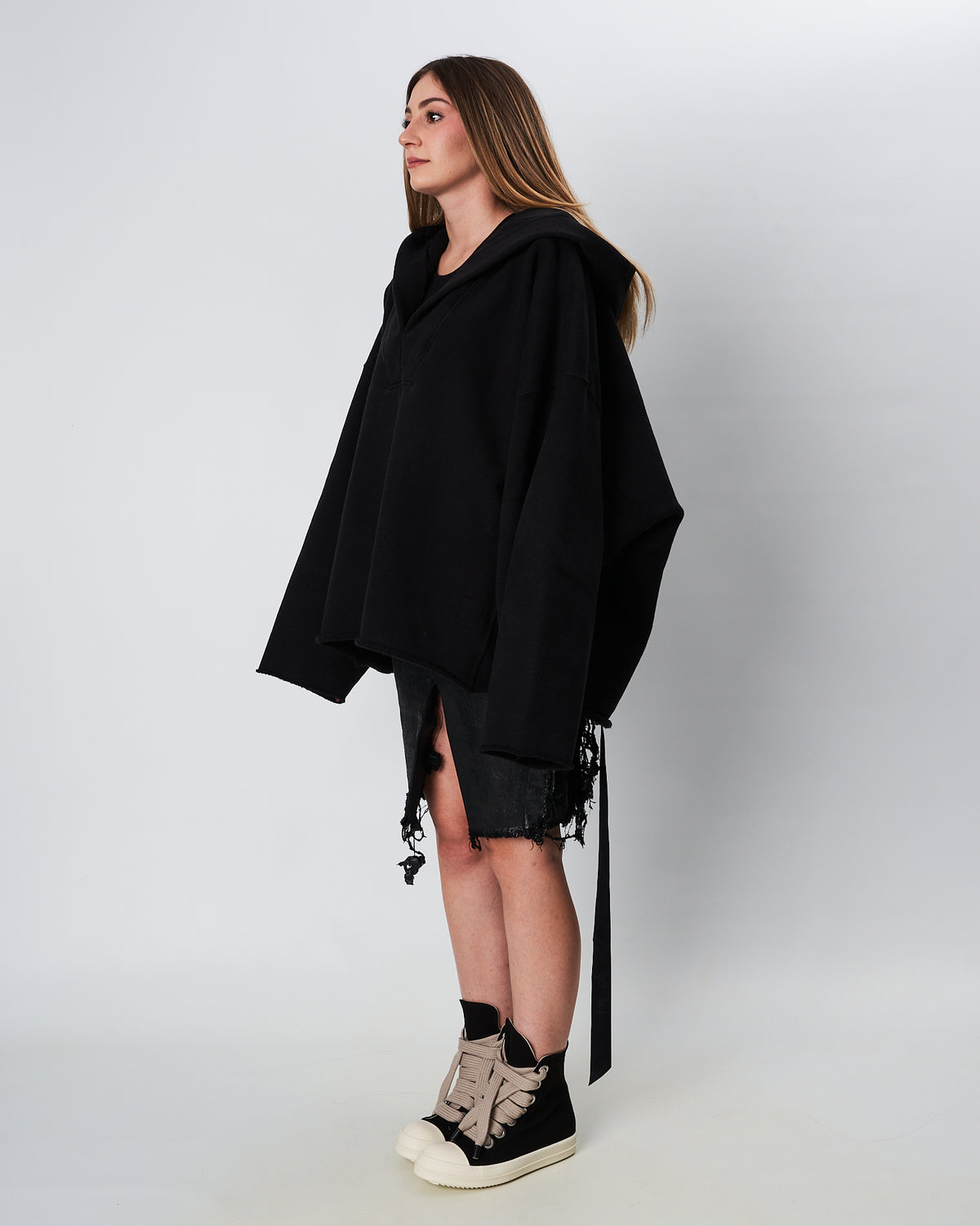 Rick Owens maxi felpa nera con cappuccio