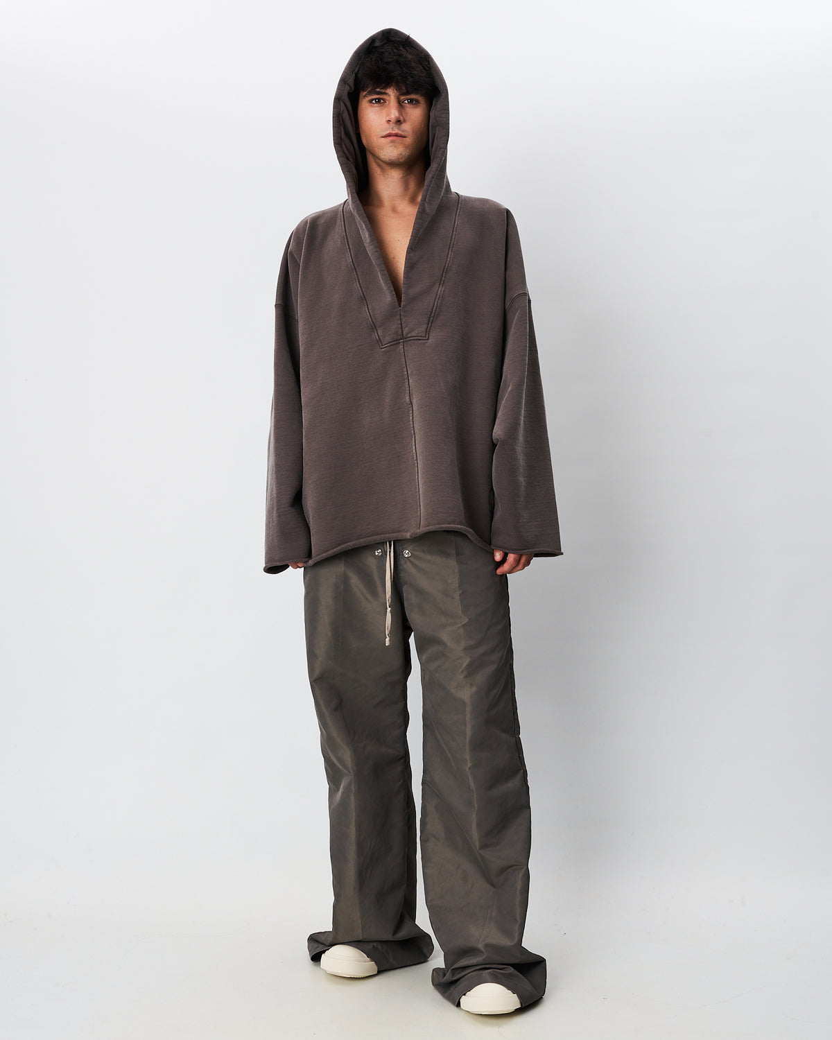 Rick Owens maxi felpa tortora con cappuccio