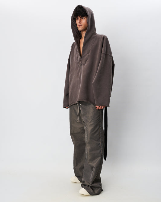 Rick Owens maxi felpa tortora con cappuccio