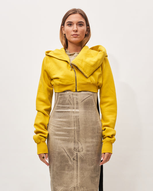 Rick Owens felpa cropped gialla con cappuccio