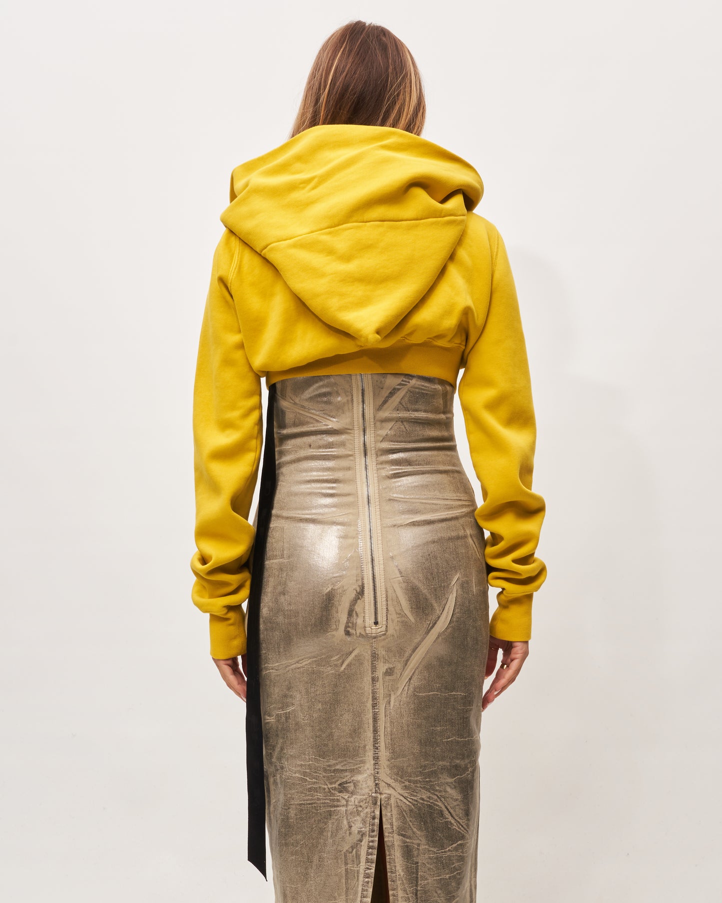 Rick Owens felpa cropped gialla con cappuccio