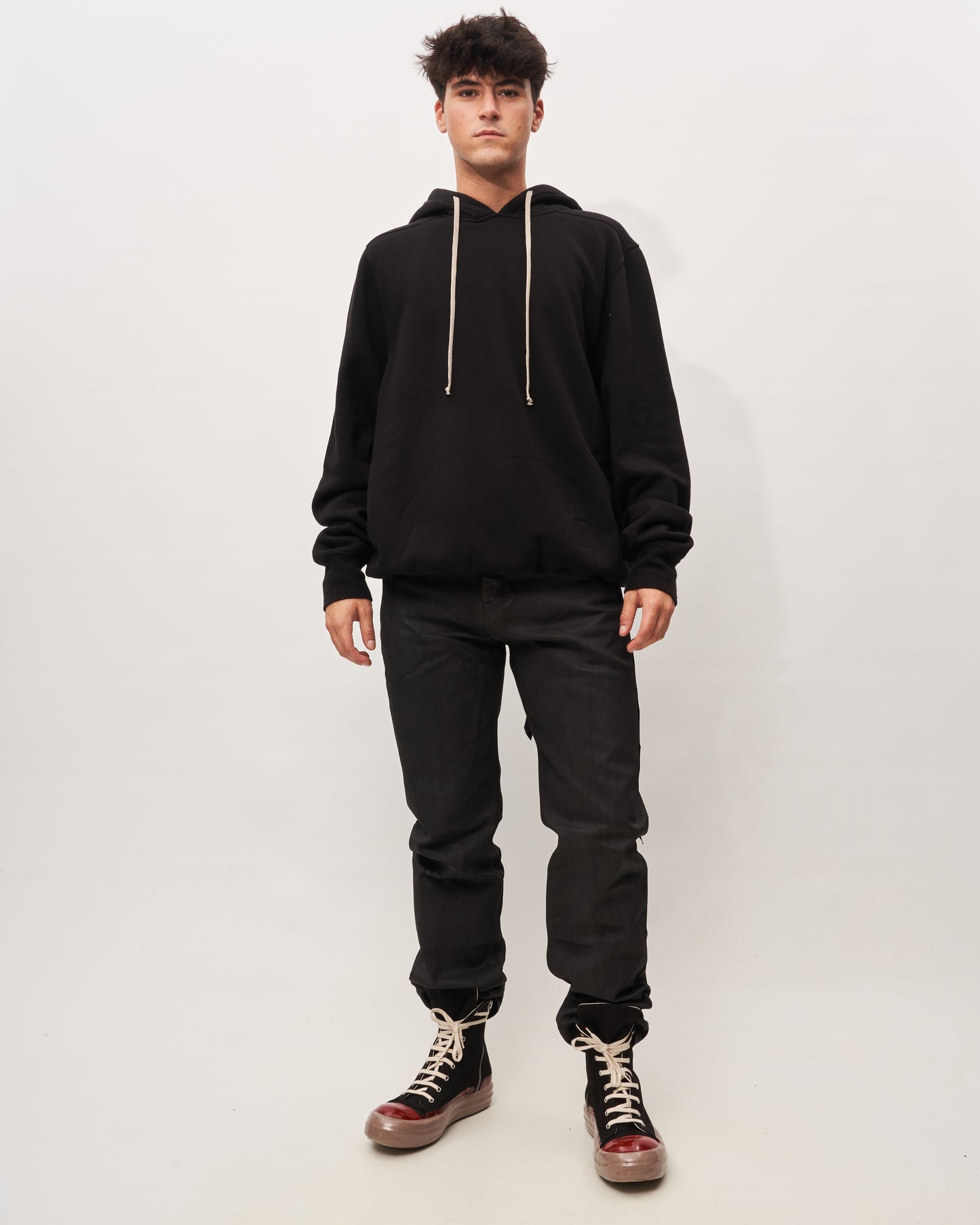 Rick Owens felpa nera  basica con cappuccio