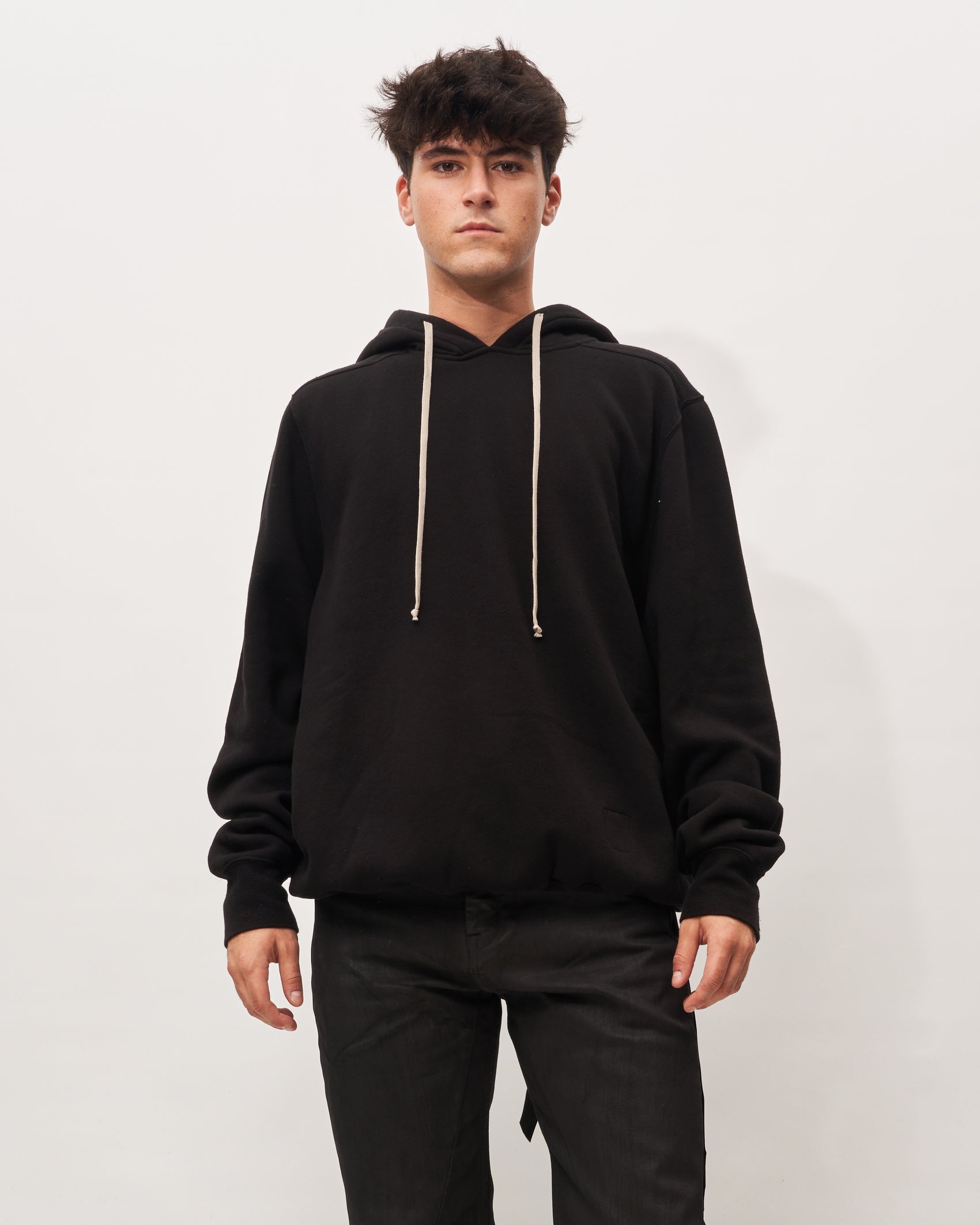 Rick Owens felpa nera  basica con cappuccio