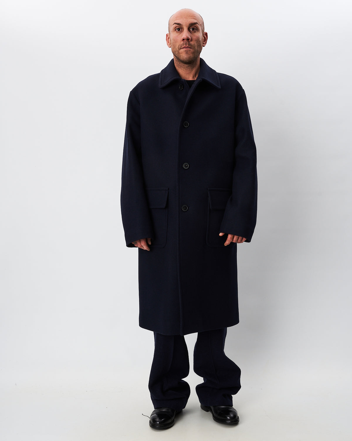 Dries Van Noten cappotto blu allacciatura alta
